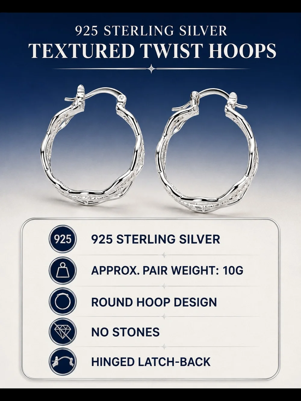 Textured Twist Hoops in Silver - 925 Sterling Silver